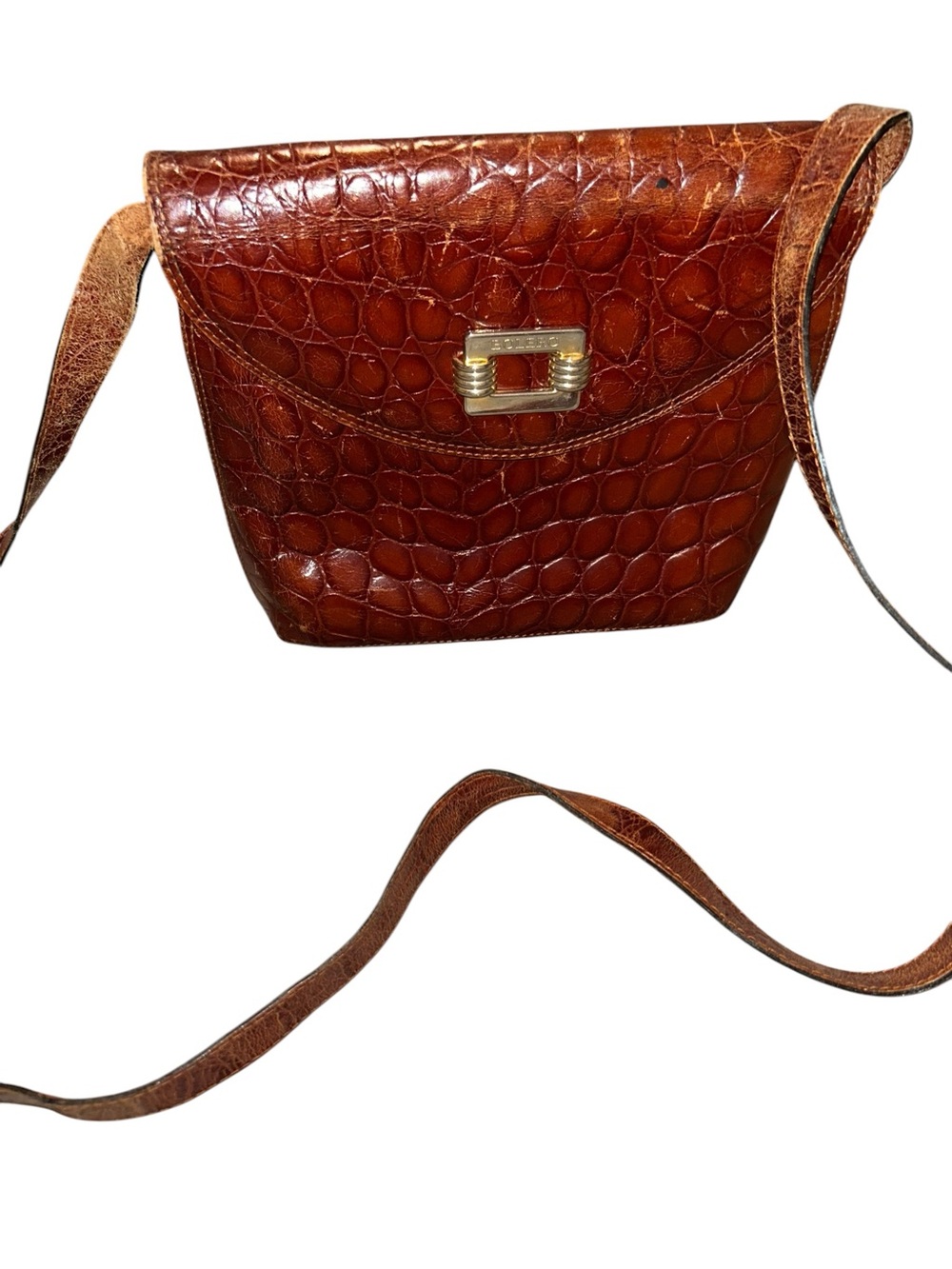 Bolero Brown Croc-Embossed Leather Crossbody Bag